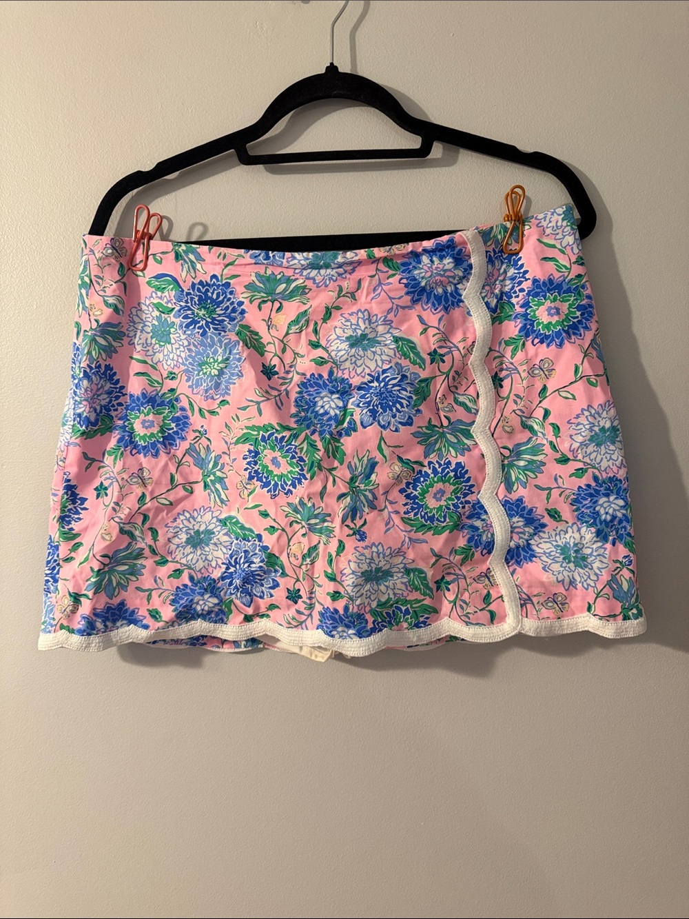 Lilly Pulitzer Pink Floral Faux-Wrap Mini Skirt with Blue & Green Blooms